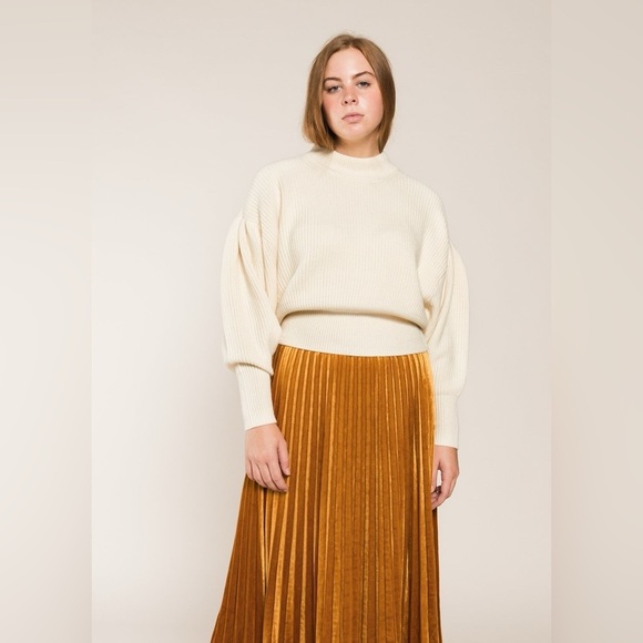 JUST FEMALE Sophie High Neck Chunky Knit Voluminous Sleeve Sweater Antique White - Picture 14 of 14